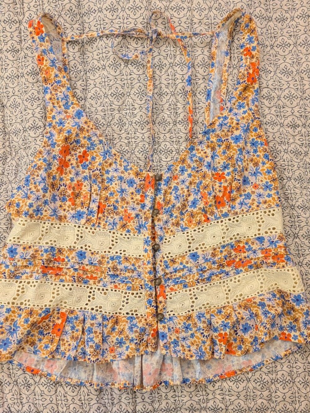Free People Button Front Floral Tank Top